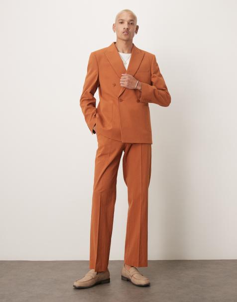 ASOS DESIGN - Costume ajusté à double boutonnage en tissu texturé effet froissé - Rouille - view 1