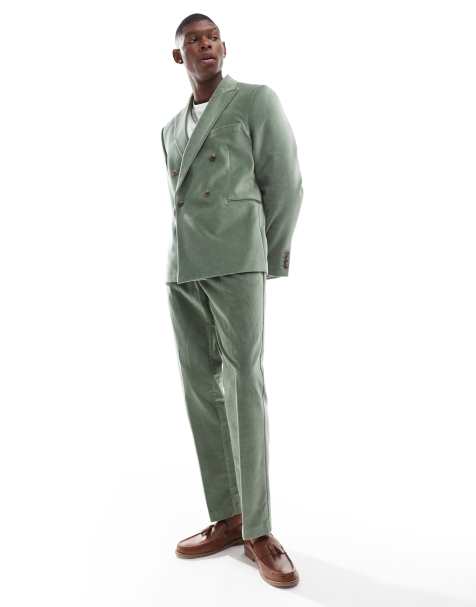 ASOS DESIGN - Costume ajusté à double boutonnage en velours de coton - Vert sauge - view 1