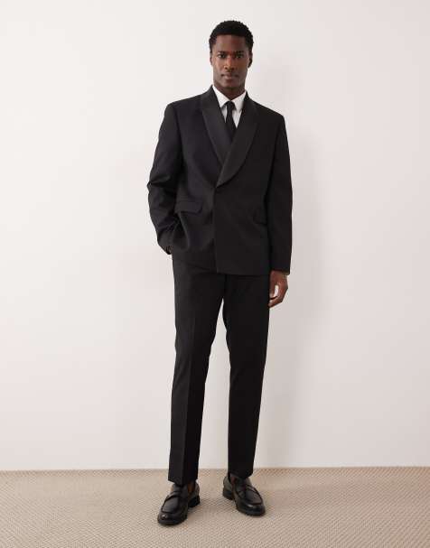 ASOS DESIGN - Costume ajusté à petit motif damier ton sur ton tressé - Noir - view 1
