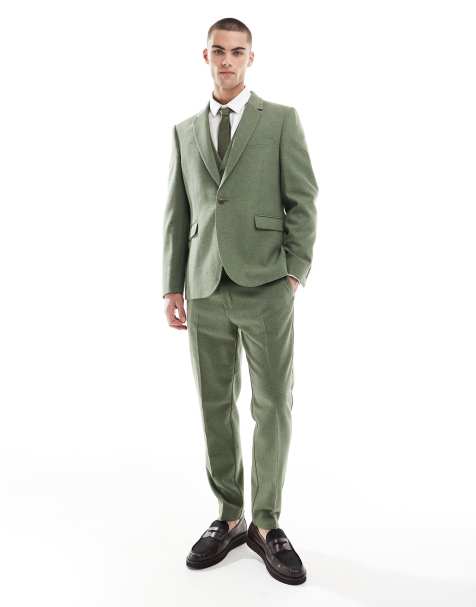 ASOS DESIGN - Costume ajusté en laine à chevrons - Vert - view 1