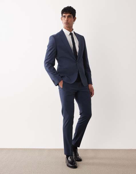 ASOS DESIGN - Costume ajusté en laine lavable en machine - Bleu marine - view 1