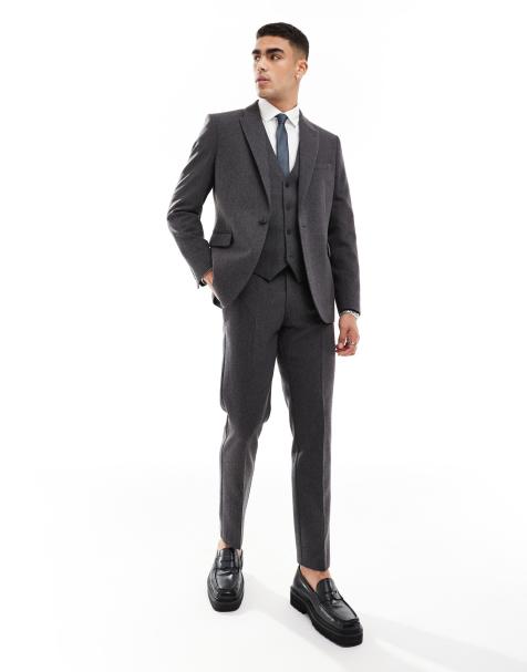 ASOS DESIGN - Costume ajusté en laine mélangée - Anthracite tressé - view 1