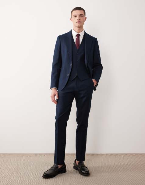 ASOS DESIGN - Costume ajusté en lin majoritaire - Bleu marine - view 1