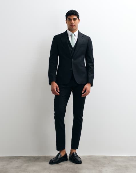 ASOS DESIGN - Costume ajusté en lin majoritaire - Noir - view 1
