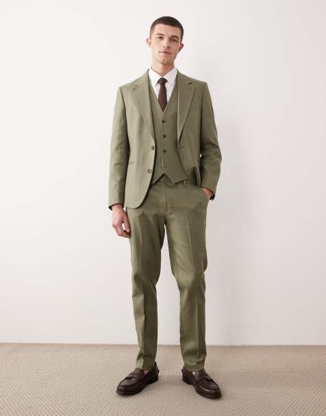 ASOS DESIGN - Costume ajusté en lin majoritaire - Vert olive - view 1