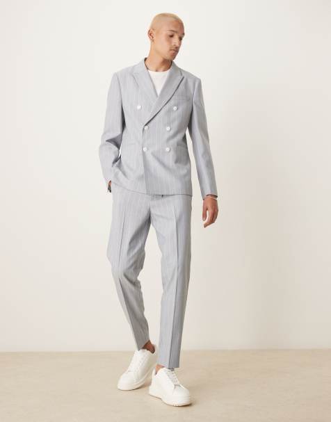 ASOS DESIGN - Costume ajusté en lin mélangé à fines rayures - Bleu - view 1