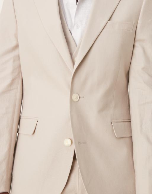 ASOS DESIGN - Costume ajusté en lin mélangé - Taupe