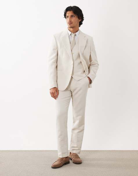 ASOS DESIGN - Costume ajusté en sergé de lin mélangé - Écru - view 1