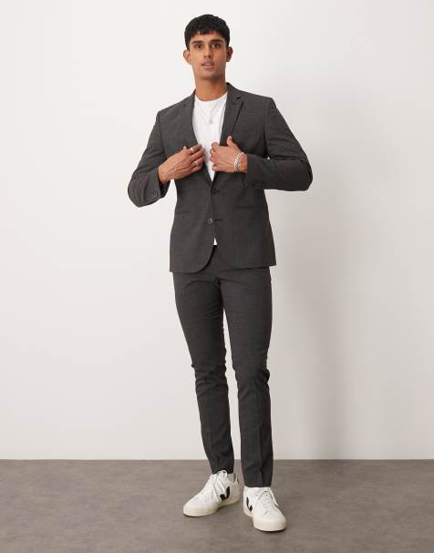 ASOS DESIGN - Costume ajusté en tissu texturé - Sel et poivre - view 1