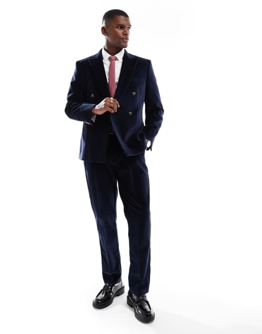 ASOS DESIGN - Costume ajusté en velours - Bleu marine