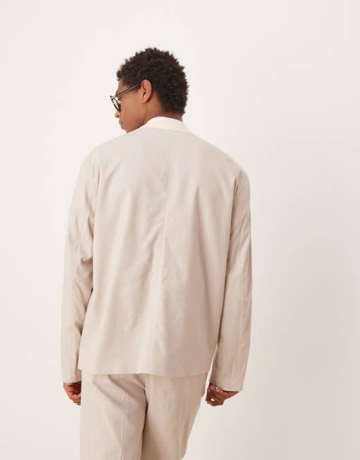 ASOS DESIGN - Costume coupe carrée sans col en lin mélangé - Taupe
