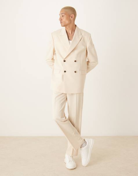 ASOS DESIGN - Costume décontracté épaulettes carrées et double boutonnage en coton mélangé - Écru - view 1