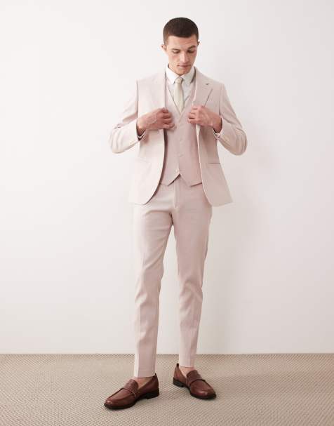 ASOS DESIGN - Costume en lin majoritaire - Rose clair - view 1