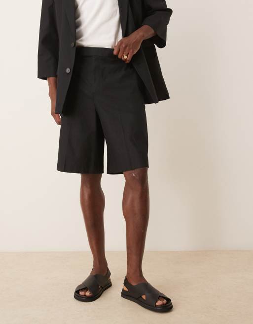 ASOS DESIGN - Costume en lin mélangé à manches courtes - Noir