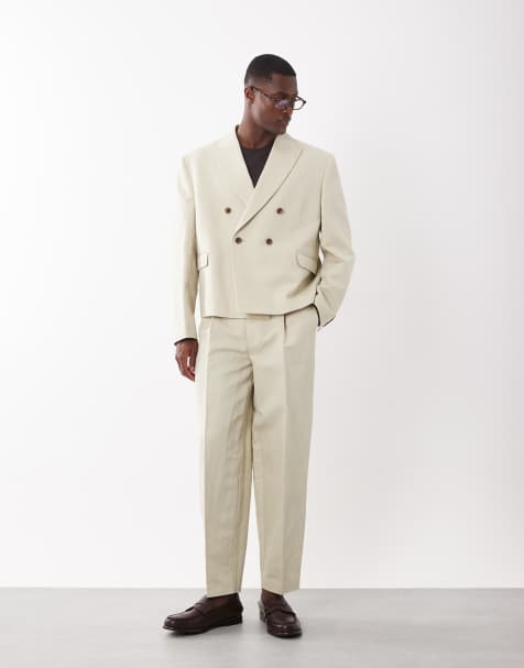 ASOS DESIGN - Costume fuselé en lin majoritaire - Taupe - view 1