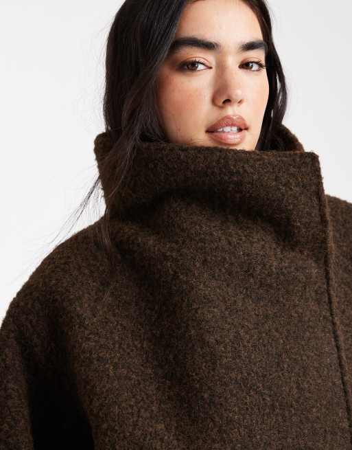 ASOS DESIGN cosy funnel neck oversized jacket in chocolate, 3 of 4