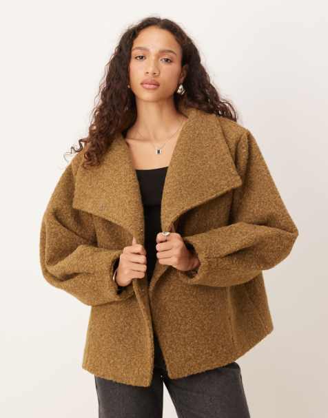 ASOS DESIGN cosy funnel neck oversized jacket in olive - view 2