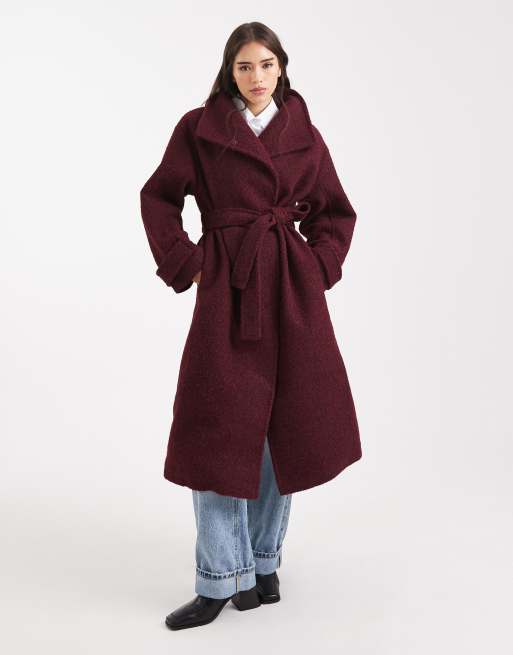 ASOS DESIGN cosy longline formal coat in burgundy, 3 of 4