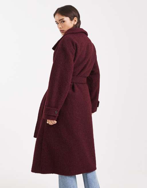ASOS DESIGN cosy longline formal coat in burgundy, 4 of 4