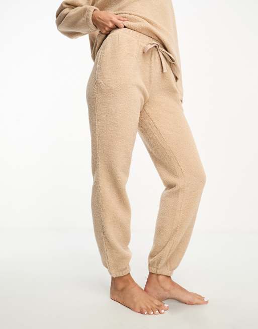 ASOS DESIGN cosy lounge borg hoodie & trackies set in camel, 3 of 4