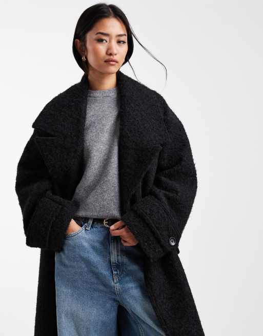 ASOS DESIGN cosy oversized chuck on formal coat in black, 2 of 4