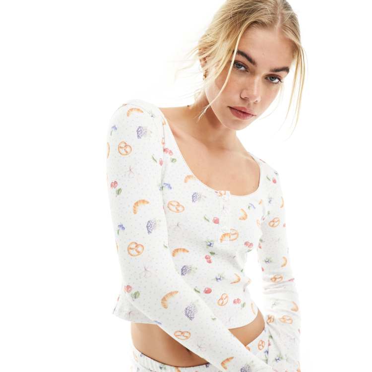 ASOS DESIGN cosy valentines ditsy print thermal top co ord in ivory ASOS