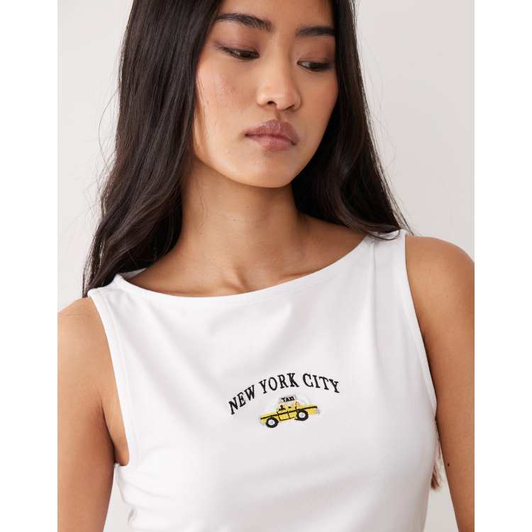 ASOS DESIGN cot elastane boat neck tank with New York taxi