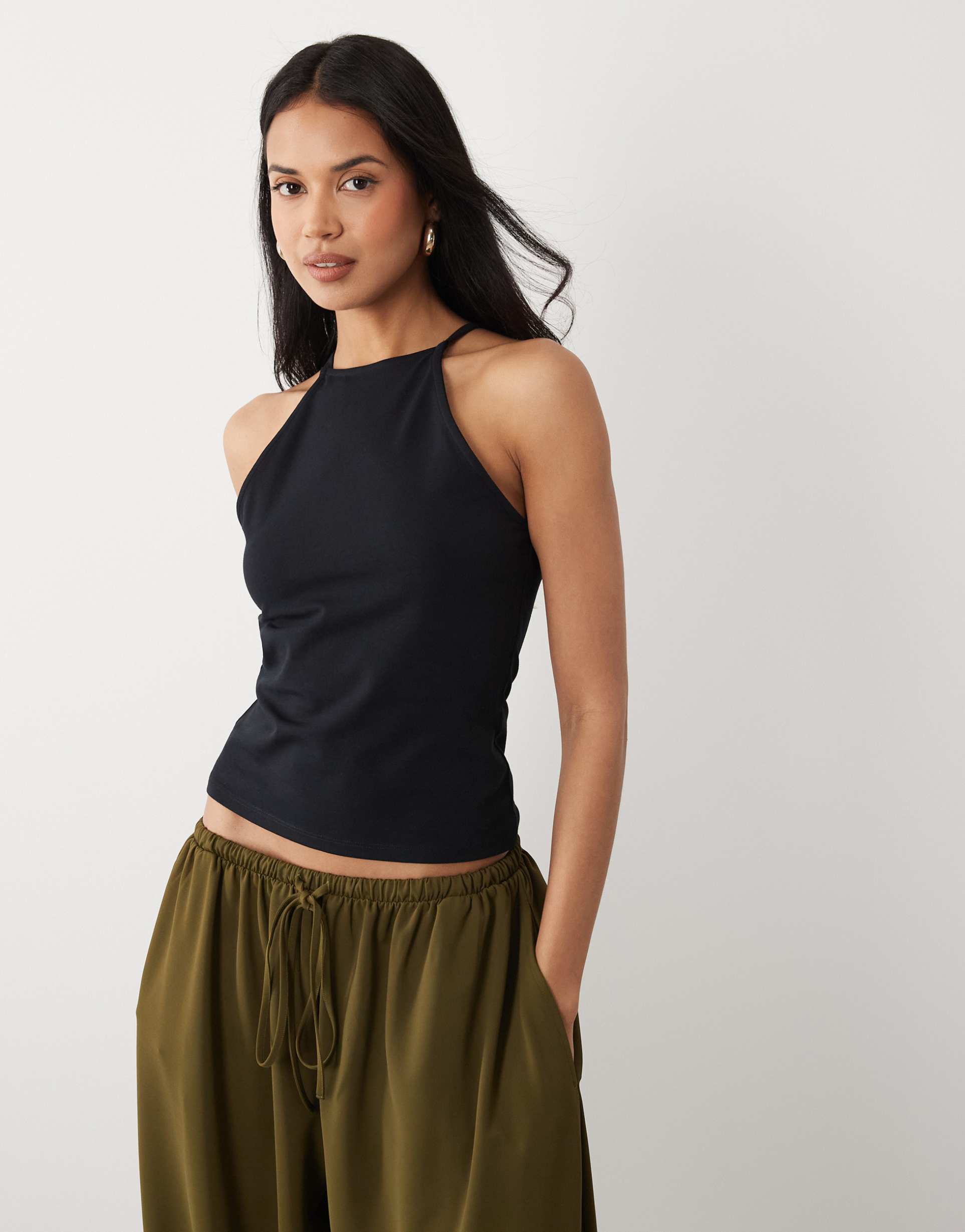 asos design cotton 90s strappy racer tank in black