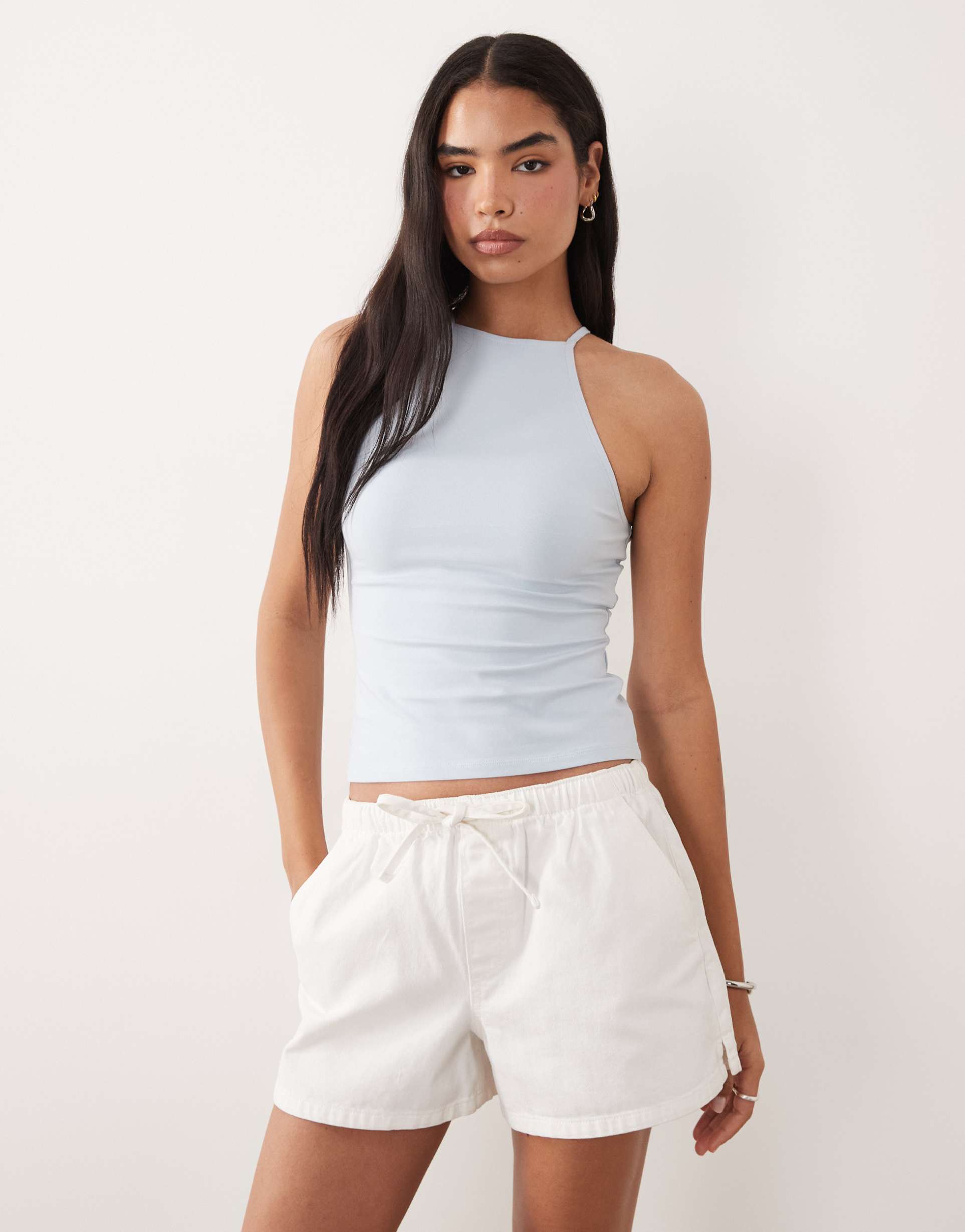 asos design cotton 90s strappy racer tank in blue