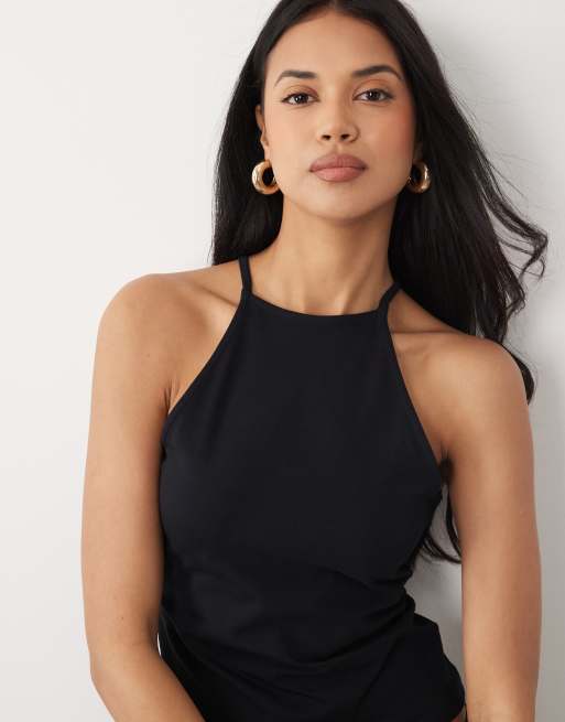 ASOS DESIGN cotton 90's strappy racer tank top in black, 3 of 4