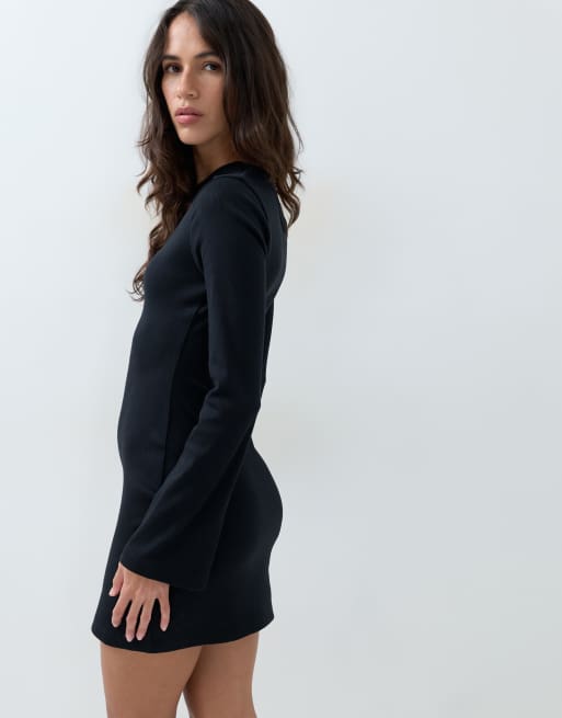 ASOS DESIGN cotton asym rib mini dress in black, 4 of 5