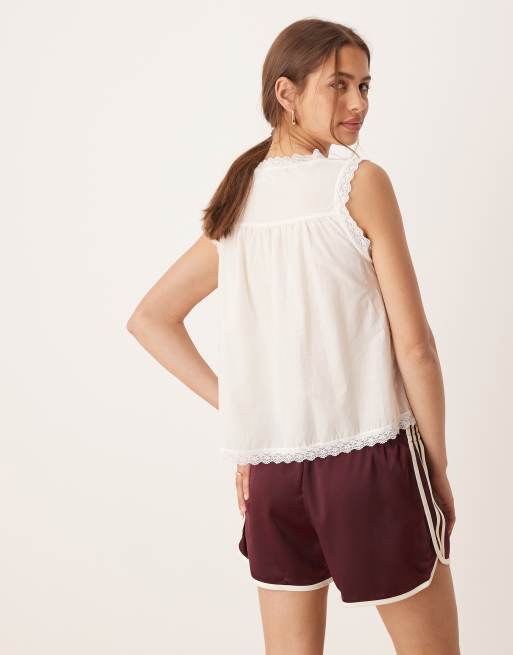 ASOS DESIGN cotton baby doll lace trim cami top in ecru