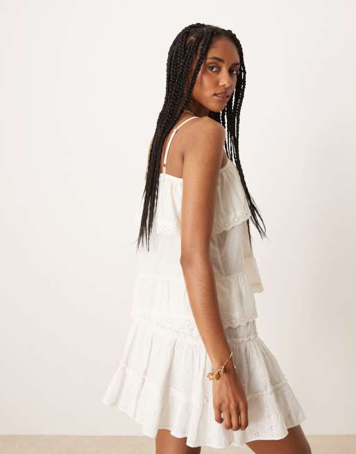 ASOS DESIGN cotton babydoll lace trim cami top in ivory