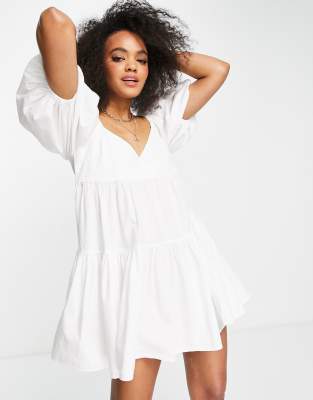 ASOS DESIGN cotton babydoll mini smock dress in white