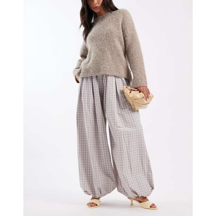 ASOS DESIGN cotton balloon pants in brown check | ASOS