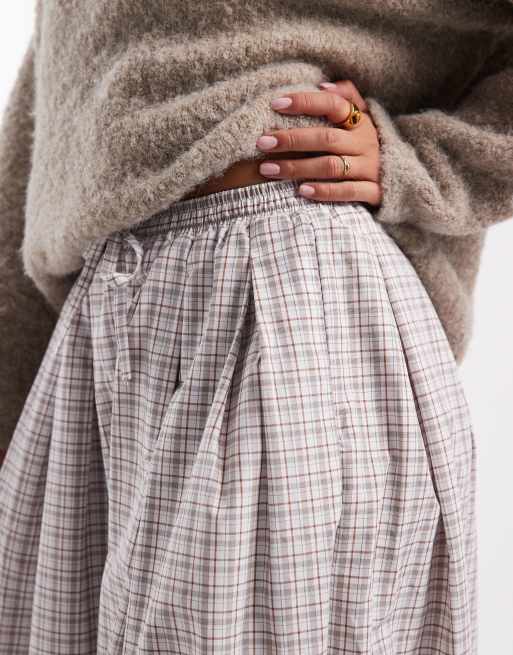 ASOS DESIGN cotton balloon pants in brown check