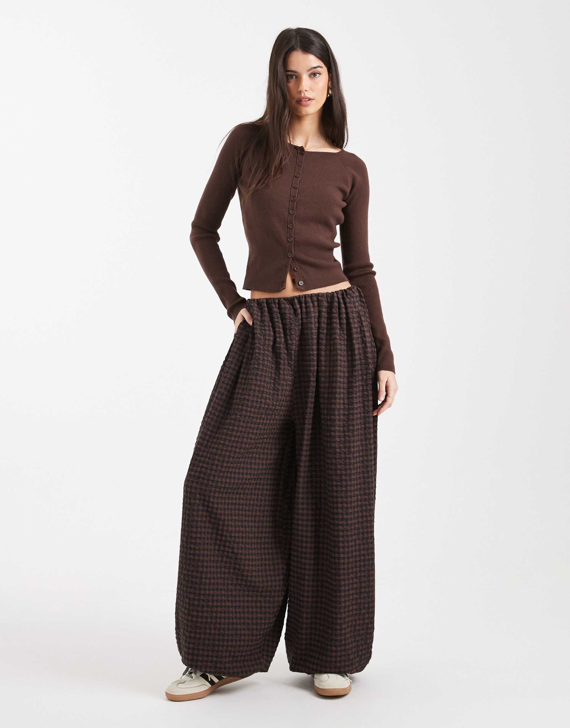 asos design cotton balloon pants in gingham