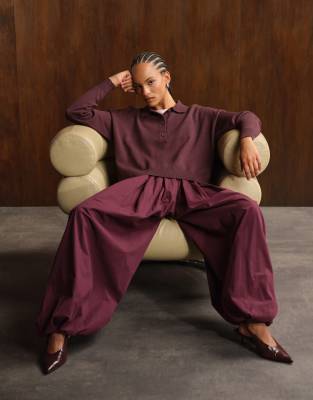 ASOS DESIGN cotton balloon pants in plum