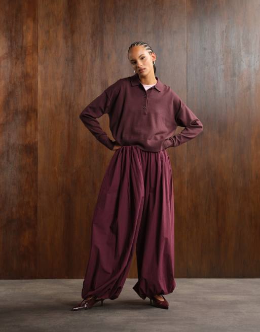 ASOS DESIGN cotton balloon pants in plum