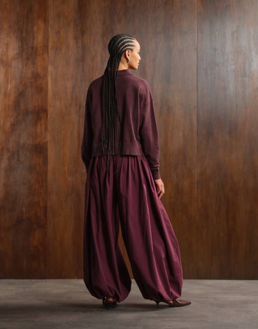 ASOS DESIGN cotton balloon pants in plum
