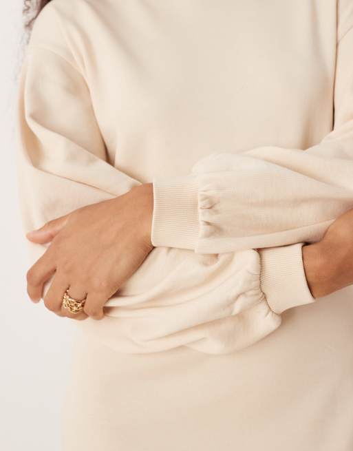 ASOS DESIGN cotton balloon sleeve midi sweat dress in cream