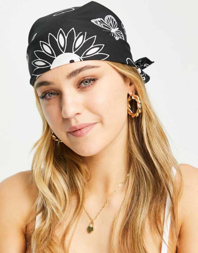 ASOS DESIGN cotton bandana with 90s motif in black