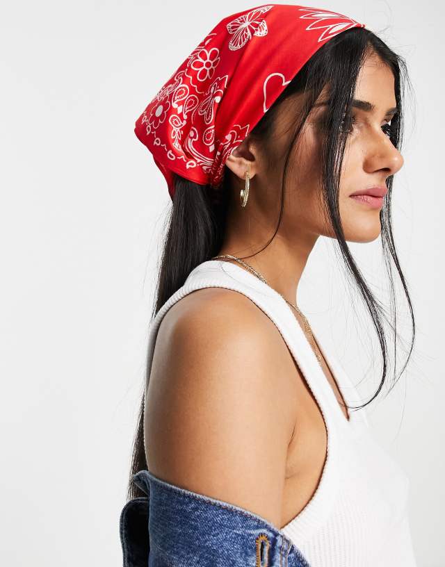 ASOS DESIGN cotton bandana with 90's motif in red