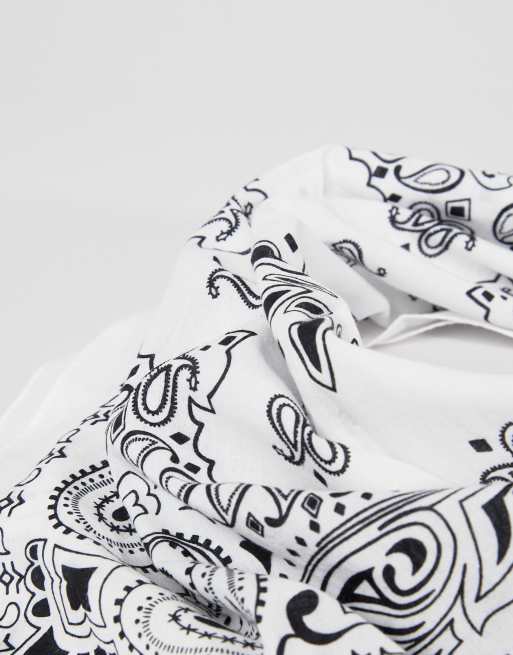 ASOS DESIGN cotton bandana with black paisley print in white | ASOS