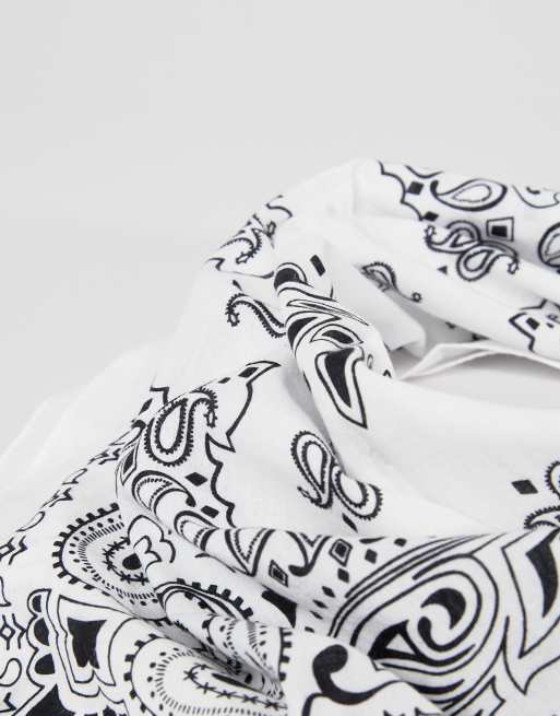 ASOS DESIGN cotton bandana with black paisley print in white