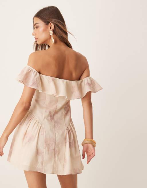ASOS DESIGN cotton bardot seam detail mini dress in floral