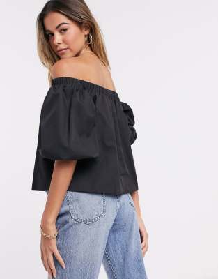 black cotton bardot top