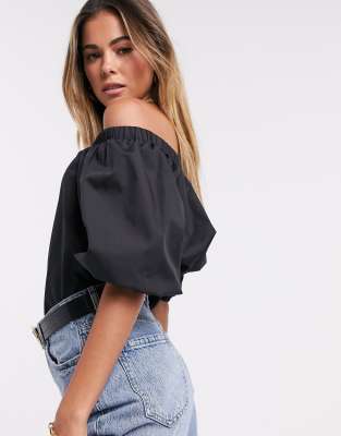 black cotton bardot top