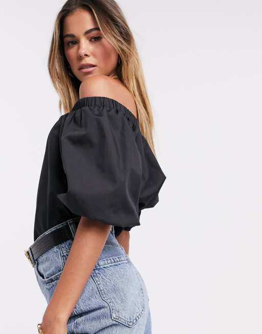 Black cotton cheap bardot top