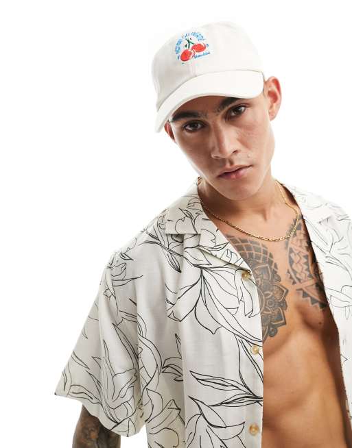 ASOS DESIGN cotton baseball cap with cherry embroidery in ecru, 2 of 4